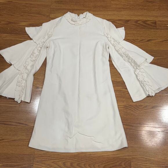 Alexis Tiered flared long sleeves London mini ivory Dress XS - Picture 11 of 11